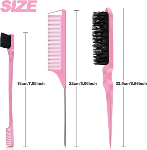 3 st Slick Back Hårborste, Edges Borste, Slick Borstset, Tuperingsborstar, För Kvinnor Hårsalong Hårstyling, Rosa