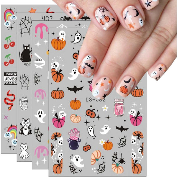 Halloween Nagelklistermärken 9 Ark Nagelkonst Klistermärken Dekaler Självhäftande Nagelkonst Klistermärken Nageldekoration