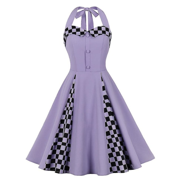 Kvinnor sommar Vintage Retro Party Hepburn Style Halter Dress Cocktail Evening Party Dress Light Purple S