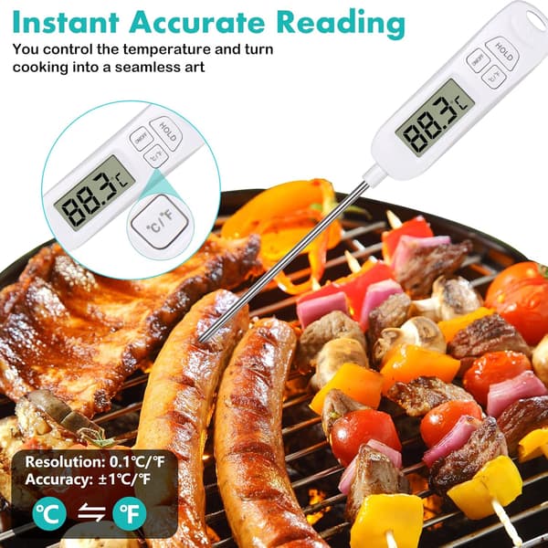 All-in-One Köks Termometer, Digital Instant Read Kökstemperatur Lång Matprob med Stor LCD-Skärm ℉/℃ Knapp