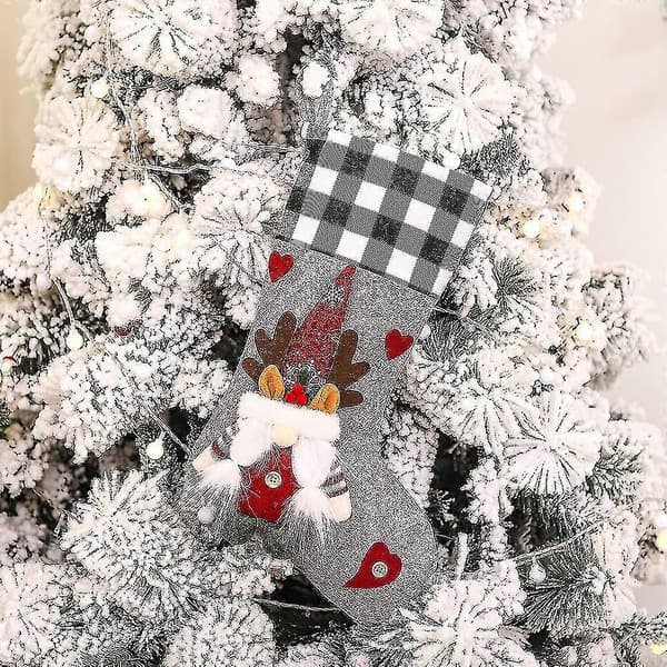 Julstrumpa 2-pack, 3D Tomtar Santa Julstrumpor Öppen Spis Hängande Strumpor Röda Grå