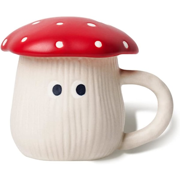 Söt Svampmugg med Lock, Handgjord Glasyr & Ögon, Säker Matt Keramisk Mjölkmugg, 300ml Tecknad Temugg Style 1