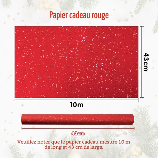 Rött presentpapper, 43 cm x 10 m, rött, guld, silver presentpapper för jul, födelsedag, bröllop