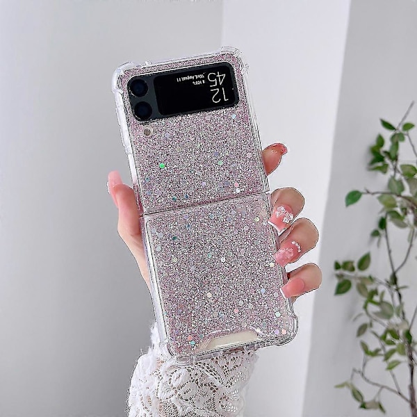 Läpinäkyvä glitterikuori, yhteensopiva Samsung Galaxy Z Flip 4:n kanssa, kova PC-nelikulmainen iskunkestävä suojus