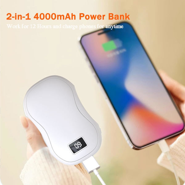 Handvärmare Laddningsbara, Elektriska Handvärmare, 2 i 1 Återanvändbara Elektriska Bärbara Fickvärmare USB 6000mAh Power Bank Vit