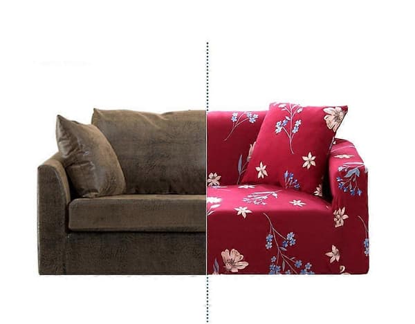 Sofatrekk for 2-seters sofa, stretch, rød blomst