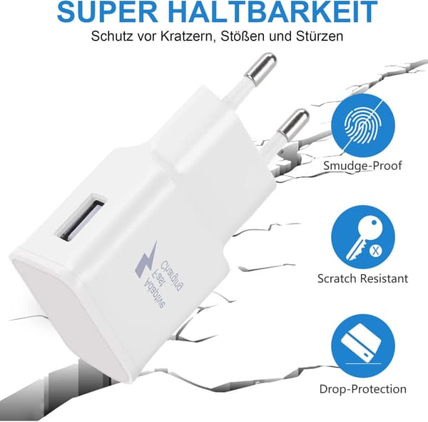 Pakke med 2 raske USB-ladeadaptere for Samsung S22/S21/S20/S10/S10E/S6/S7/S8/S9/Edge/Plus/Active/A72/A53 5G, Note 5/8, Note 9