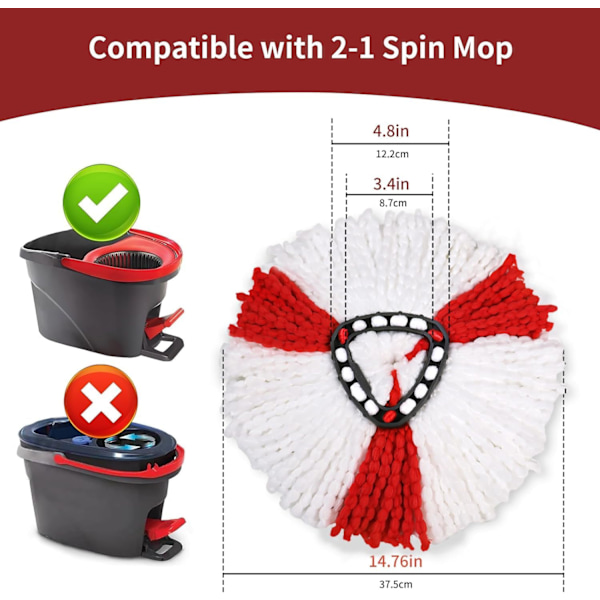 Vileda 2-in-1 Turbo -mopille sopivat moppipäät, mikrokuitu (punainen, 3 kpl)