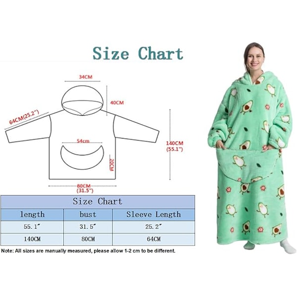 Ekstra Lang Oversized Blanket Hoodie, Hætteklædt Bærbar Tæppe med Ærmer til Kvinder og Mænd, Kæmpe Sweatshirt Voksen med Lomme