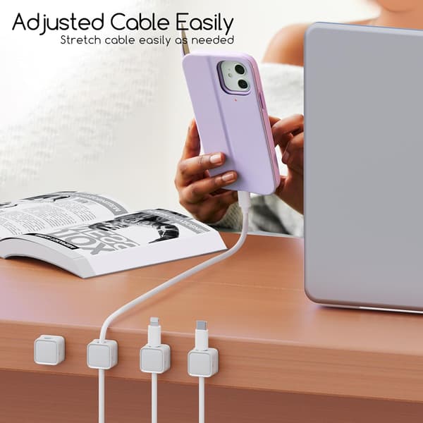 Kabelholder Organizer, 8 Pak Magnetiske Skrivebordskabelclips Hvid
