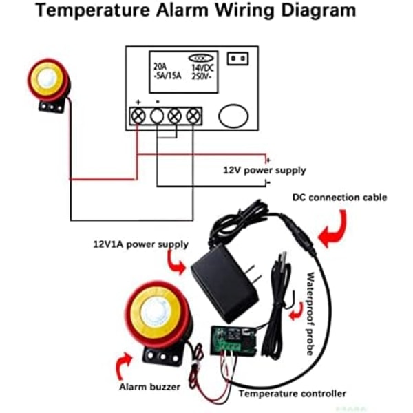 12V DC Termostatstyring Allround Digital Temperaturregulator Termostat med Sensor Digital Display Mikrocomputer