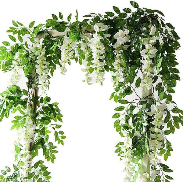 2x5FT Kunstig Blåregn Ranke Planter Blomster Kunst For Seremoni Hjem Bryllupsdekorasjon (Hvit)