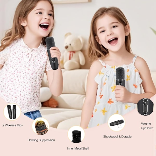 Mini Karaoke-maskin för barn och vuxna – Portabel Bluetooth-högtalare med 2 mikrofoner, barnmikrofoner
