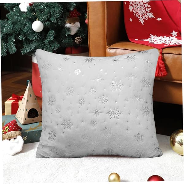 Julkuddar, 2-pack Faux Fur Kuddar med Silver Snöflingor, Glittriga Kuddfodral, Kvadratiska Kuddfodral, 45x45 cm