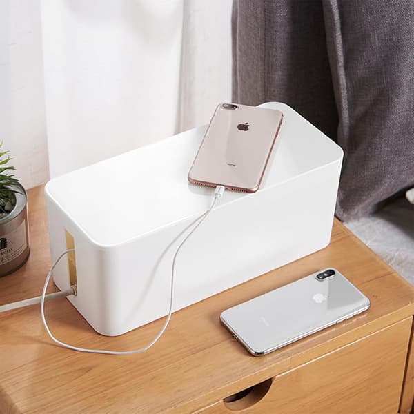 Set med 2 Kabelboxar, Strömskenaöverdrag, Plast Elektriska Kabelförvaringsboxar, Medium och Liten, Vit
