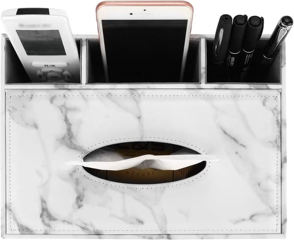 PU Lær Husholdningskontor Rektangulær Stor Tissueboks med Fjernkontroll Oppbevaringsboks - Elegant Serviett Holder
