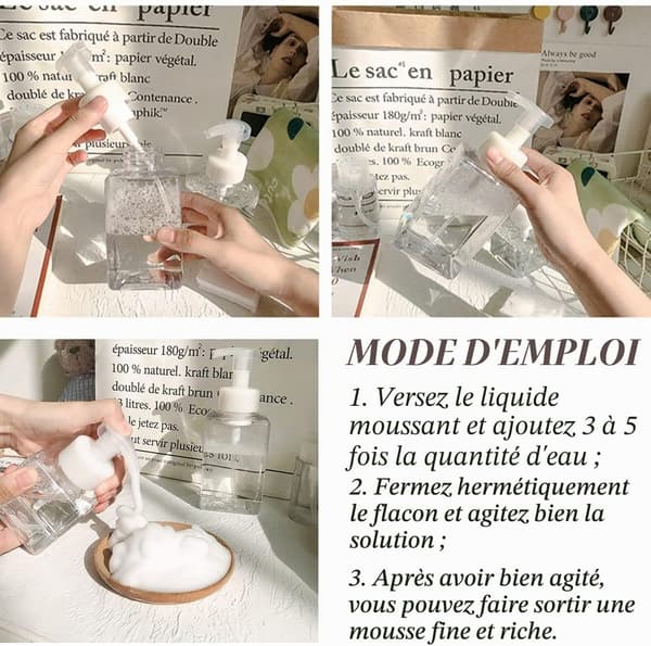 2-delat set med 450 ml påfyllningsbara skumtvålpumpar, lämpliga för schampo, duschtvål och handtvål, för badrumsbruk