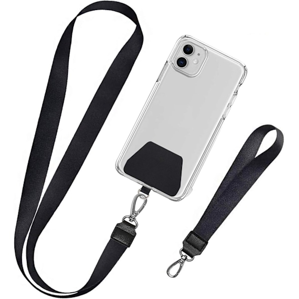Mobiltelefon-snor for nøkler 2 stk. nakkestropp og håndleddsstropp Lasso nøkkelringholder Universelt telefondeksel (Svart)