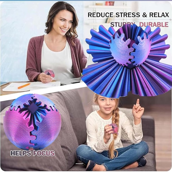 3D-printad Kugglagerboll Fidget, Gearsphere - Den Steampunk Virvlande Underverks-Fidgeten, Kugglagerboll Fidget Leksak (Lila 8cm) Laser Purple