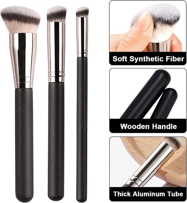 3-delt sæt: Løs pudderbørste, concealerbørste, professionelle makeupbørster, til at blende blush