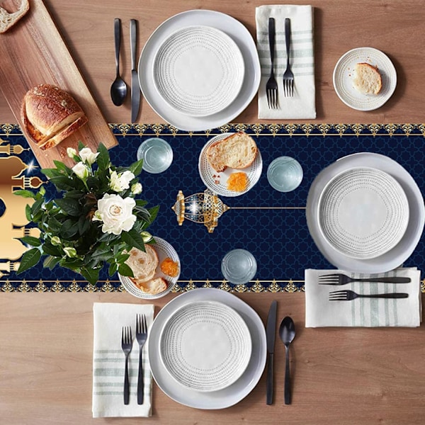 Eid Ramadan Mubarak Bordløber, 35x180 cm Stjerne Måne Moské Dekorativ, Polyester Borddug Dekor til Hjem Spisestue