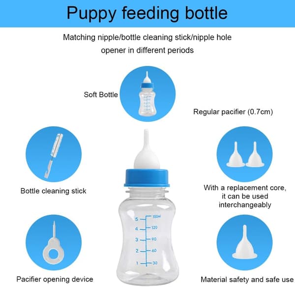 Sutteflaske til hvalpe, sutteflaske til nyfødte, sutteflaske til killinger, Velegnet til nyfødte dyr, 150 ml