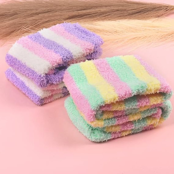 2 Par Dam Tjocka Fuzzy Strumpor, Randiga Över Knäet Långa Strumpor Julstrumpor Fyllning för Kvinnor