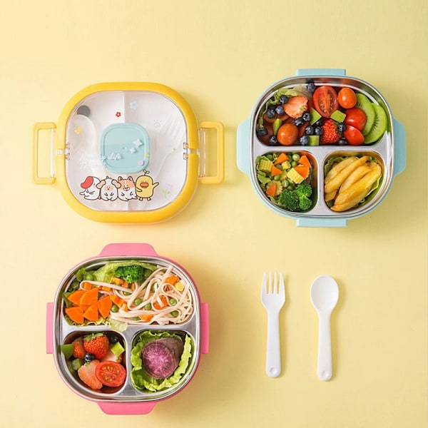 Lunchlåda för barn, isolerad matlåda i rostfritt stål med sked, läckagesäker och hållbar snackbehållare för pojkar och flickor Pink