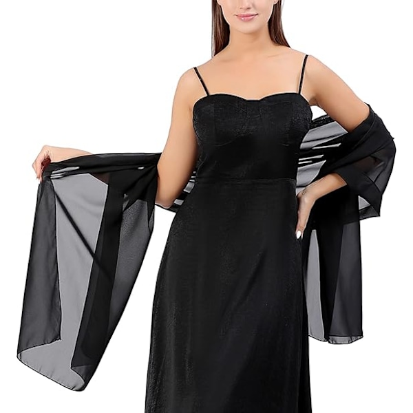 Ladiery Lett, Myk Chiffonsjal og Sjaletter for Kvinner, Lett Bryllup Kveld Festkjoler Skjerf Brud Black