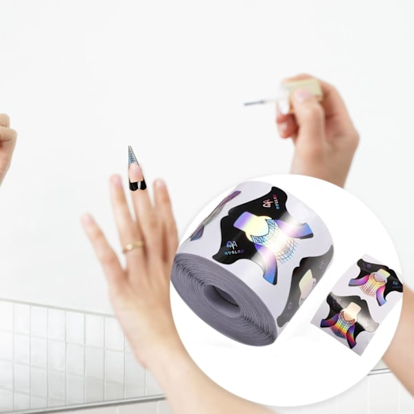 1 rulle/300 st Runda Spetsar Design Hård Kort Nagelkonst Dekal Nagelförlängning Guide Självhäftande Spetsar