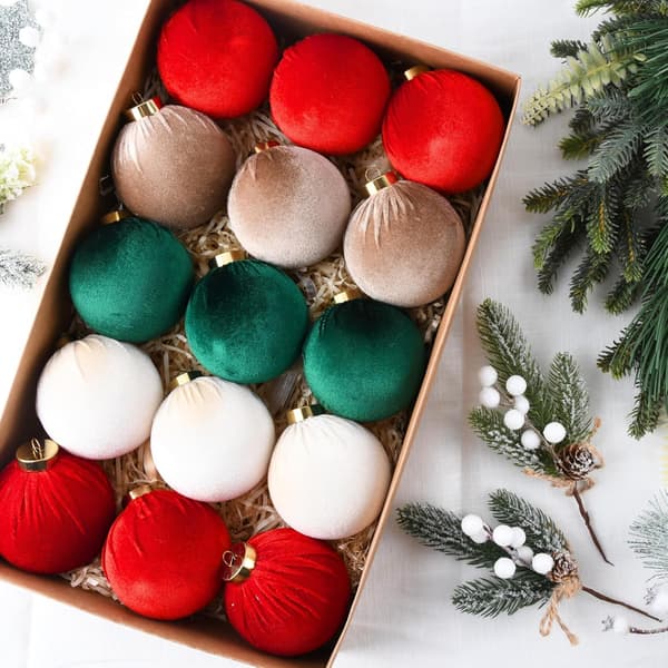 Julkulor i Sammet, 15-pack, Oslåbara Julgransprydnader, Flera Färger Set 3