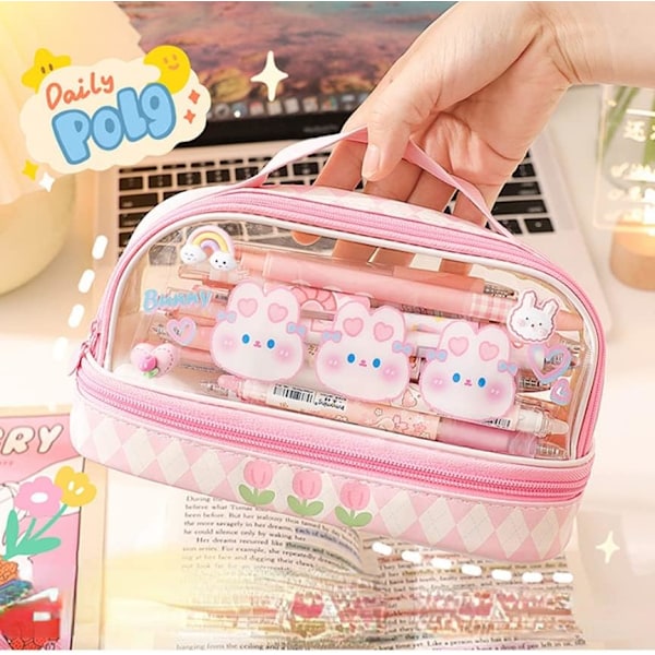 Pencil Case med Stor Kapacitet, Ruminddelt Taske, Pennetaske, Japansk Lærreds Papirvare Penneholder, Æstetisk Kosmetiktaske til Taske