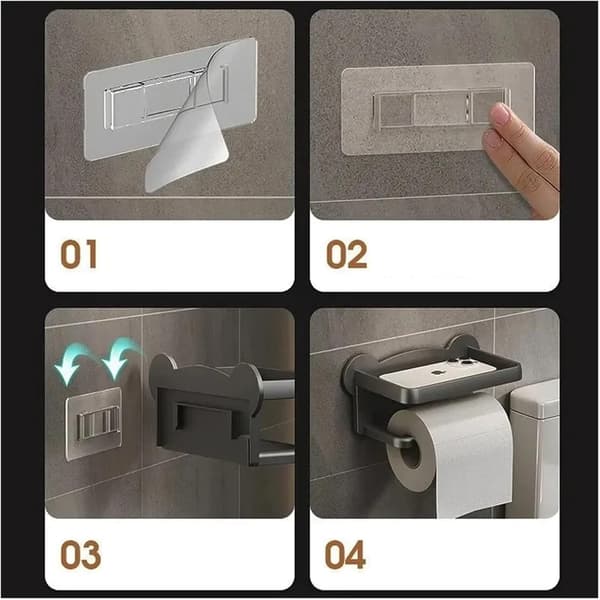 Vægmonteret toiletpapirholder (1 stk.) — Plast, borefri installation