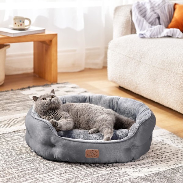 Store Katte Senger - 63x53x20cm Rund Vaskbar Hundeseng for Små Hunder, Kjæledyrseng for Liten Hund og Valp med Sklisikker Bunn