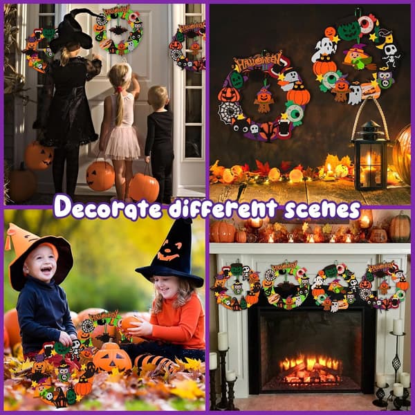 4-pack Halloween Krans Pysselset med Pumpa Fågelskrämma, Uggla, Älv och Häxa Uggla