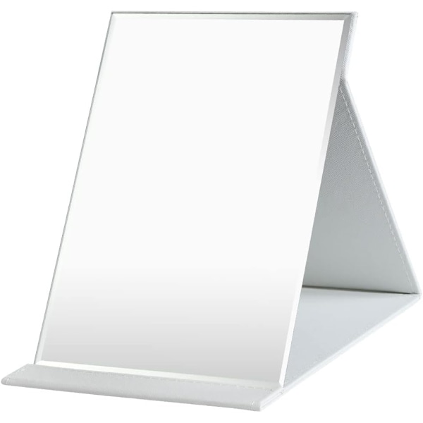 15*21cm Fällbar bordspegel med PU-läder smink spegel, bärbar resespegel, fällbar spegel med stativ bärbar, vit