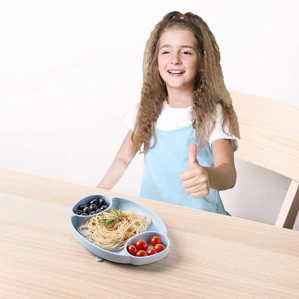 Silikondelad tallrik för spädbarn och småbarn, sugkoppar för spädbarn, BPA-fri