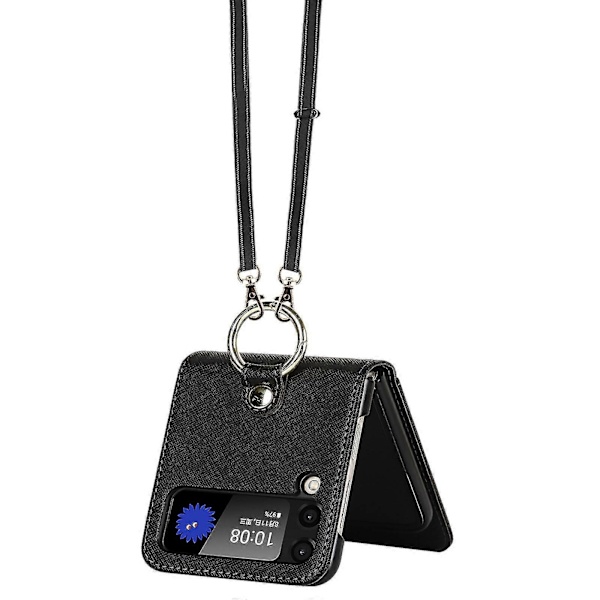 Lompakkokotelo Yhteensopiva Samsung Galaxy Z Flip 4:n kanssa, PU-nahkakansi crossbody-kaulanauhalla ja rengaspidikkeellä