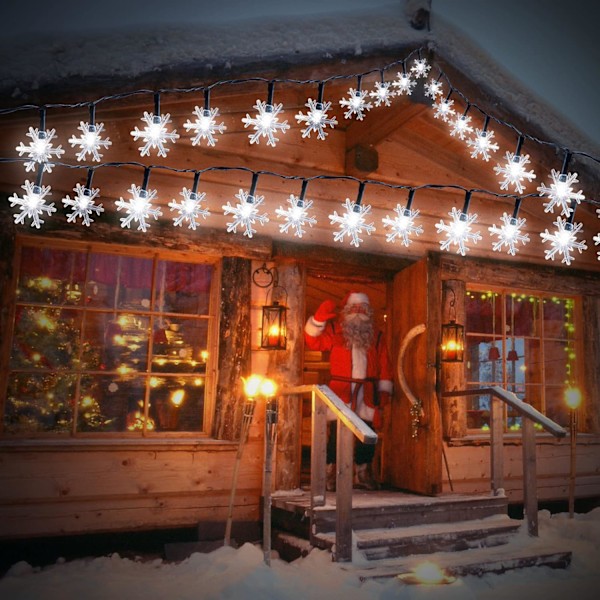 Solcelledrevet utendørslys, 12M 100 LED Snøfnugg Julelys Vanntett 8 Moduser Dekorlys (Snøfnugg)