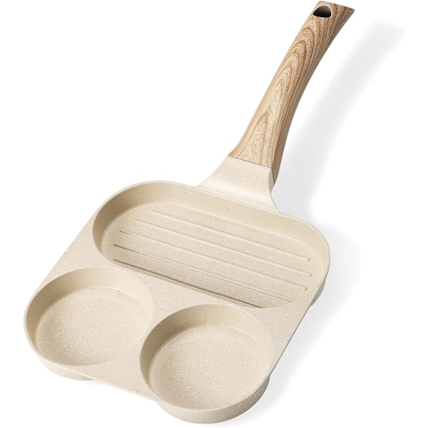 Stegepande med 3 huller, æggepande med non-stick sund granit til morgenmad, multi-æggepande