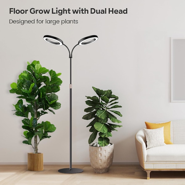 Vækstlys, Dual-Head Full Spectrum LED Plantelys, 3 Farvetilstande Vækstlampe med Timer 6/12/16H, 67'' Justerbar Højde Style 2