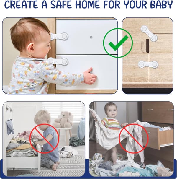 12-pakning baby dørstopper, hjemmesikkerhet, barnesikring skaplås, ingen boring nødvendig, hvit