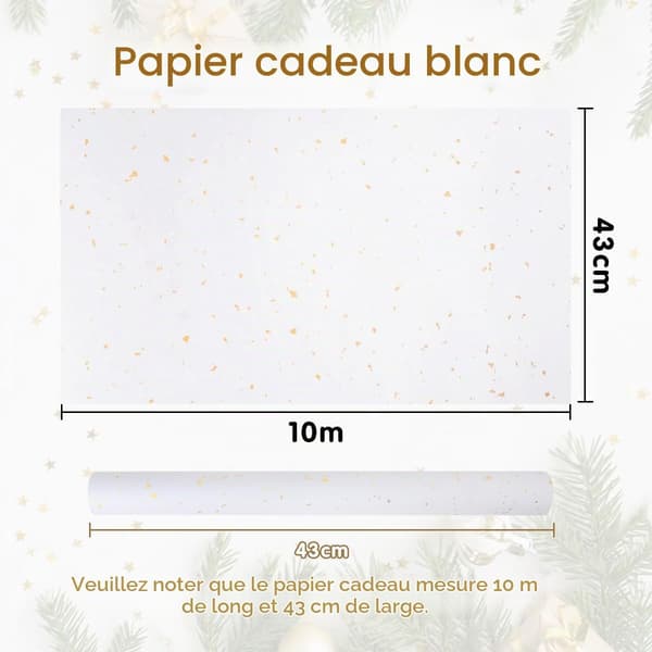 Hvidt gavepapir, 43 cm x 10 m, gaveindpakning, perfekt til jul, fødselsdage og bryllupper.