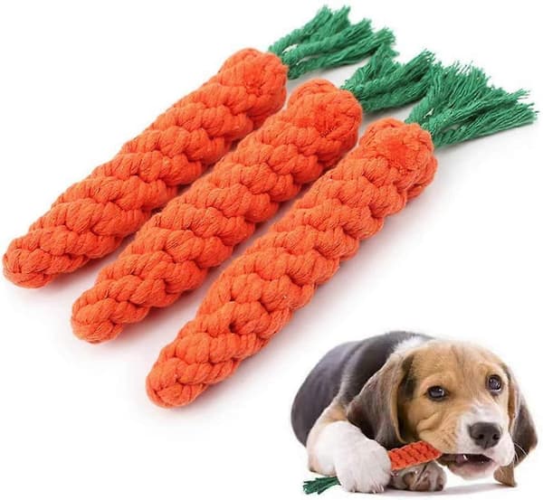 Valptuggleksaker, Hundleksaker av rep, Hundleksaker morotsrep, 3-pack flätade repleksaker för små hundars tandrengöring