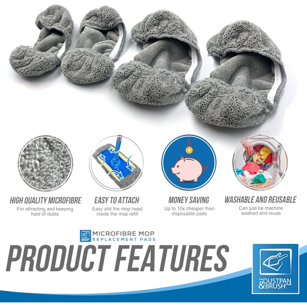 4-pack Mikrofiber Moppdynor Ersättning för Laminatgolvmopp - Återanvändbara Mopphuvud, Flash Mopp Påfyllnadsdynor - Maskintvättbara