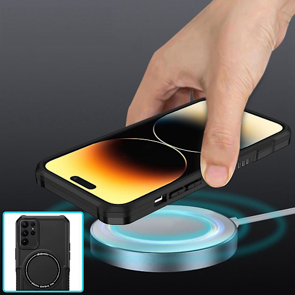 Iskunkestävä magneettinen langaton latauskotelo, yhteensopiva Galaxy S23 Ultran kanssa