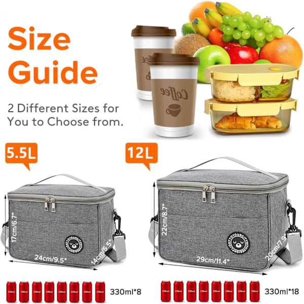 5.5L Isolerad Väska, Isolerad Picknickväska, Isolerad Matväska för Vuxna, Isolerad Matväska för Kontoret, Blå/5.5L/24*14*17cm