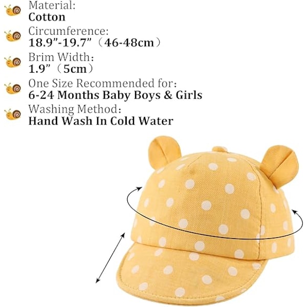 Summer Infant Baseballkeps Björnöron Småbarn Flickor Solhattar Vår Söt Bebismössa för Pojkar 6-24 Månader Yellow