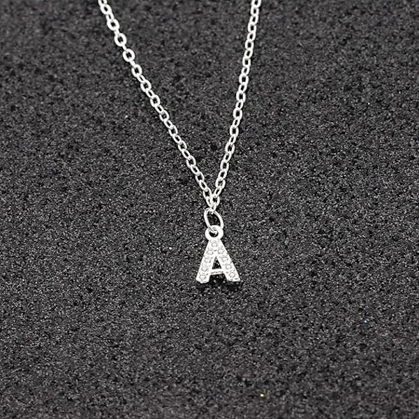 Silver A Initial Kristallhänge Halsband Kedja Choker för Kvinnor Dam Flickor