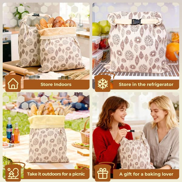 Återanvändbara brödpåsar i bivax, 43 cm × 33 cm, lämpliga för bakverk, 2-pack